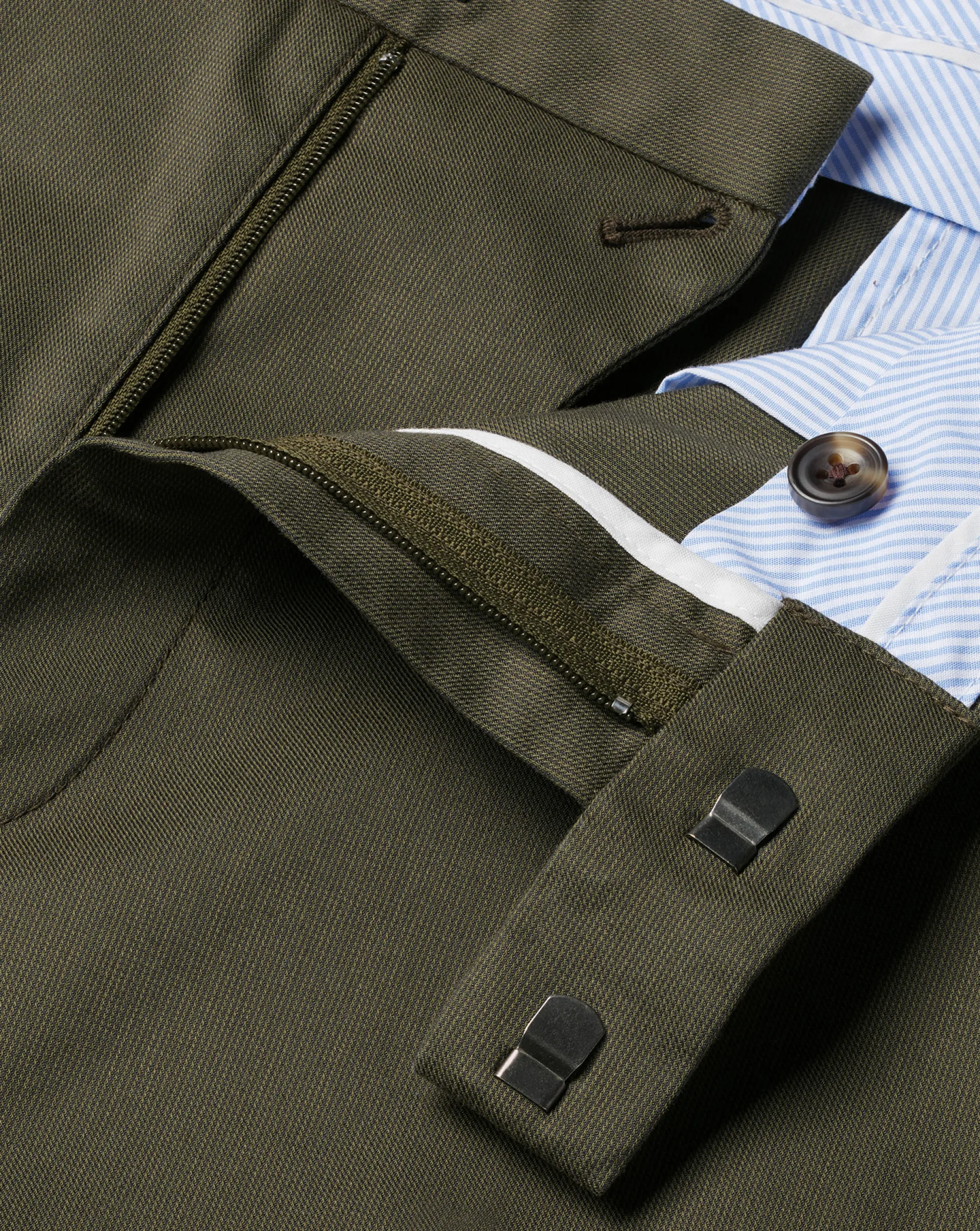 New Charles Tyrwhitt Smart Stretch Texture Pants - Green Olive