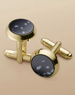 Flash Sale Charles Tyrwhitt Snowflake Obsidian Cufflink - Gold