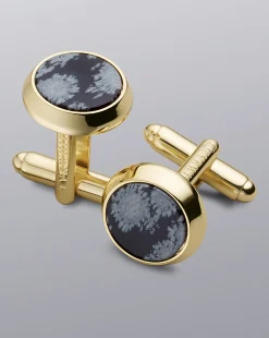 Flash Sale Charles Tyrwhitt Snowflake Obsidian Cufflink - Gold