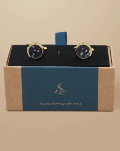 Flash Sale Charles Tyrwhitt Snowflake Obsidian Cufflink - Gold
