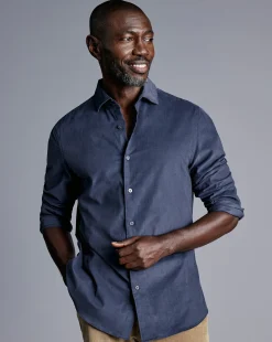 Shop Charles Tyrwhitt Spread Collar Corduroy Shirt - Heather Blue
