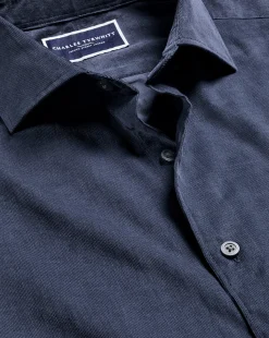 Shop Charles Tyrwhitt Spread Collar Corduroy Shirt - Heather Blue