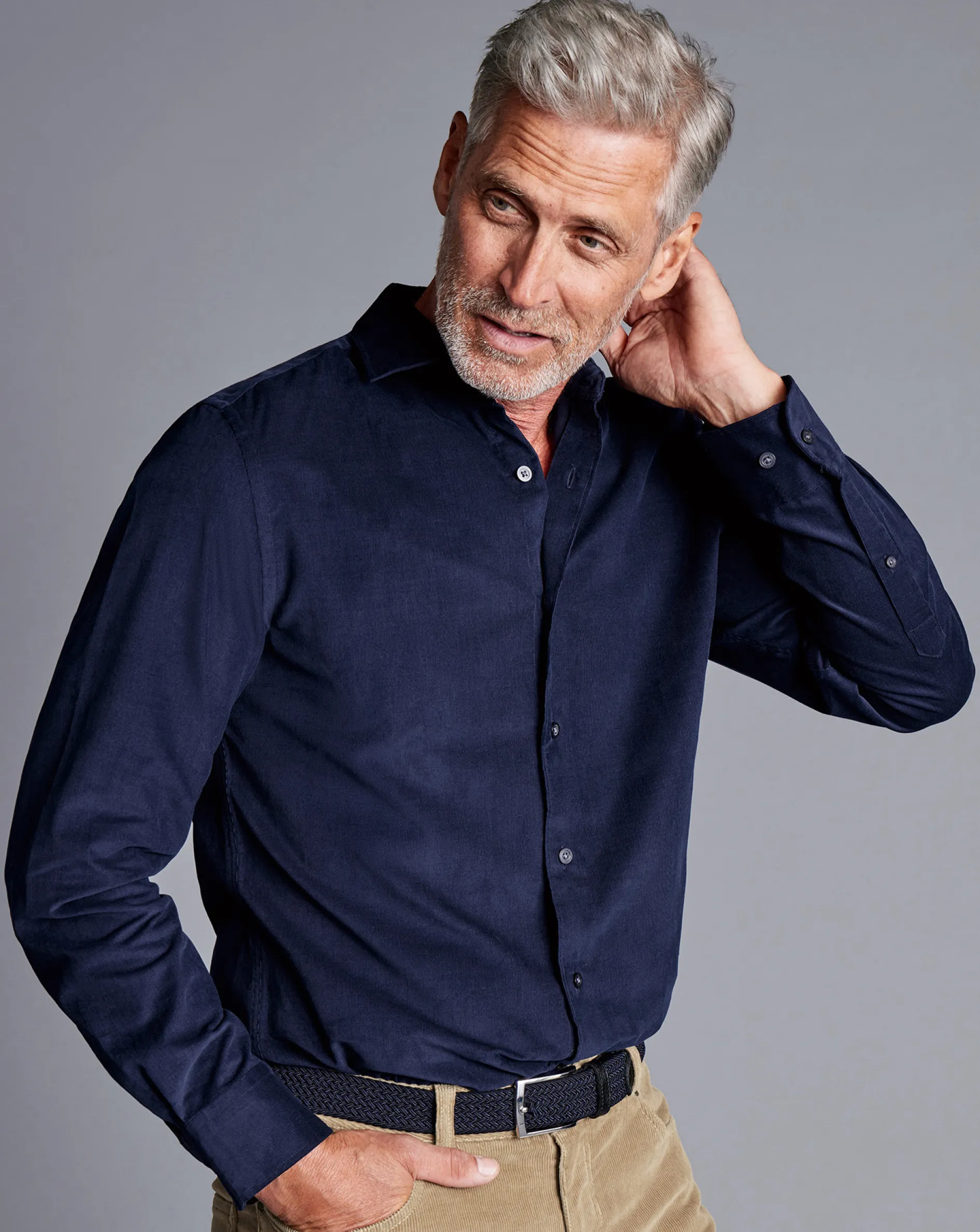 Fashion Charles Tyrwhitt Spread Collar Corduroy Shirt - French Blue