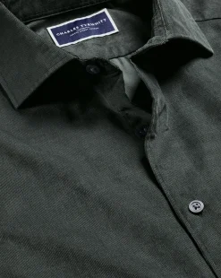 Outlet Charles Tyrwhitt Spread Collar Corduroy Shirt - Sage Green