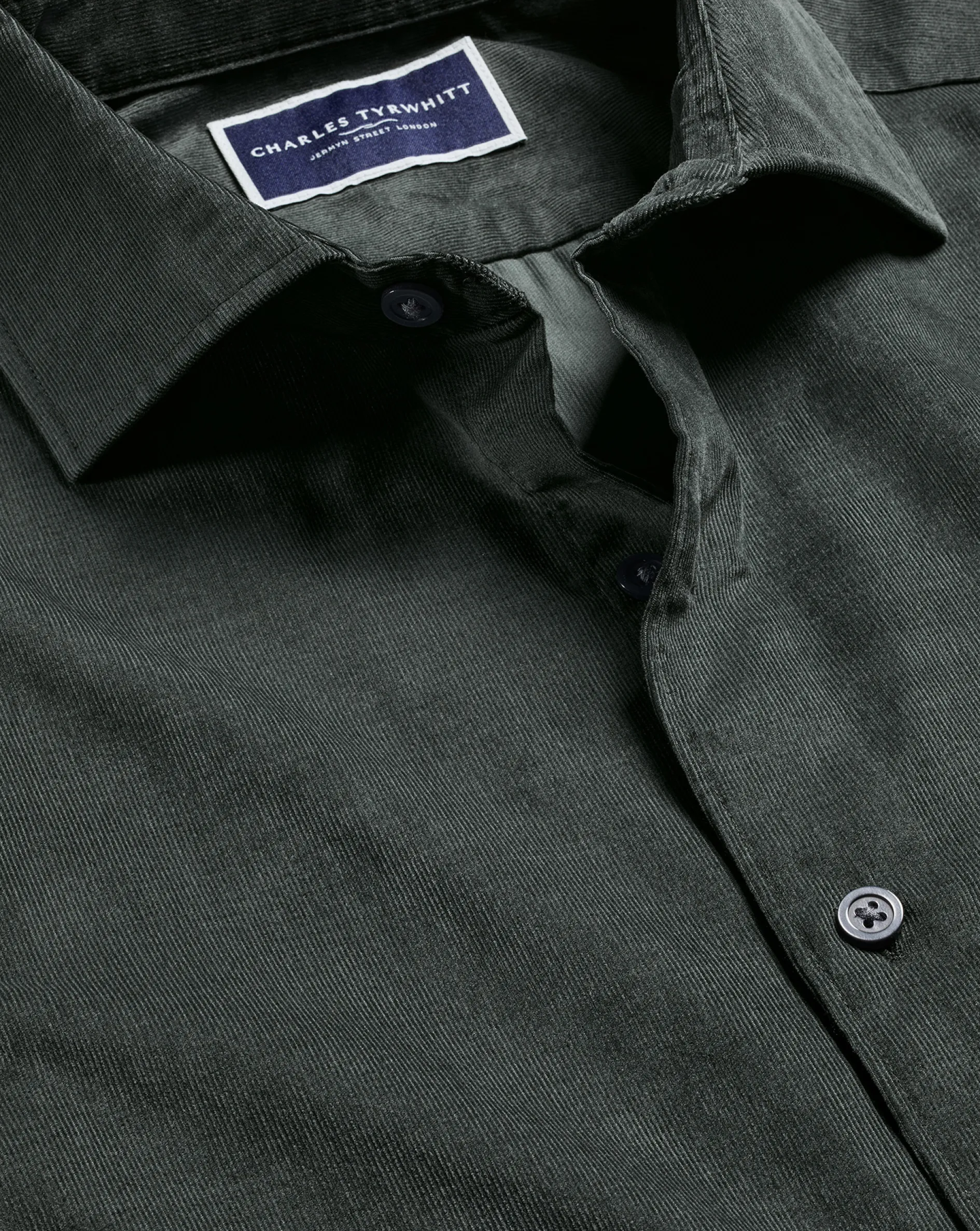 Outlet Charles Tyrwhitt Spread Collar Corduroy Shirt - Sage Green