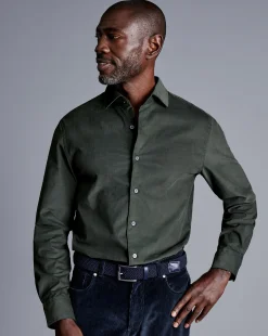 Outlet Charles Tyrwhitt Spread Collar Corduroy Shirt - Sage Green