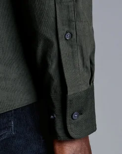 Outlet Charles Tyrwhitt Spread Collar Corduroy Shirt - Sage Green