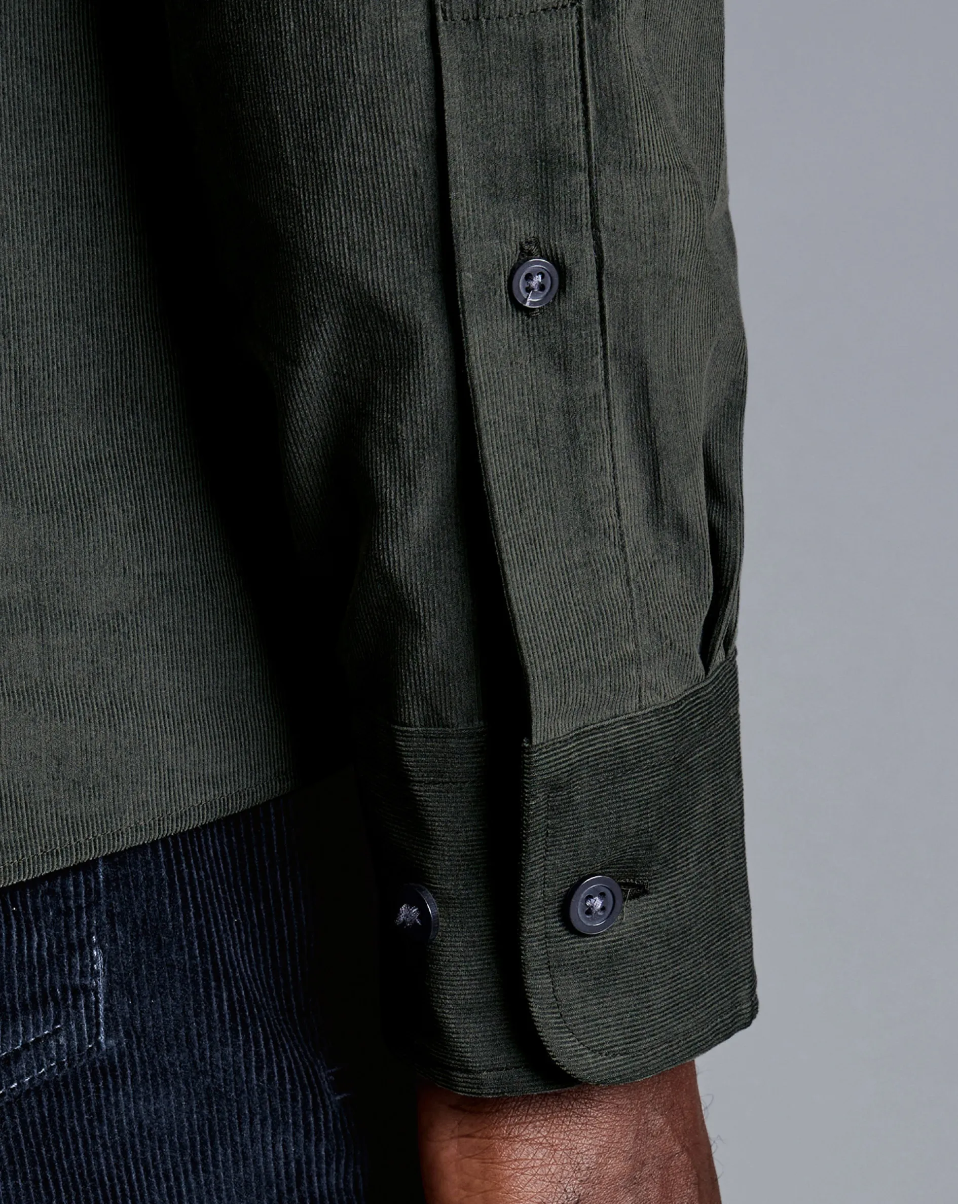 Outlet Charles Tyrwhitt Spread Collar Corduroy Shirt - Sage Green