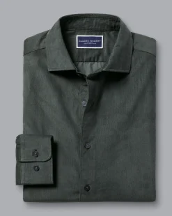 Outlet Charles Tyrwhitt Spread Collar Corduroy Shirt - Sage Green
