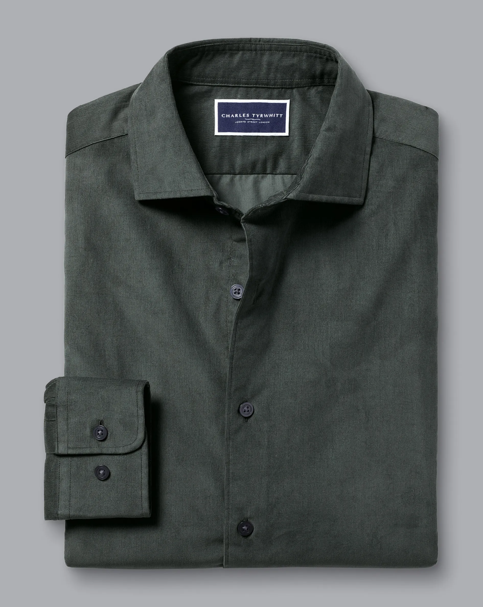Outlet Charles Tyrwhitt Spread Collar Corduroy Shirt - Sage Green