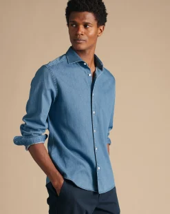 Cheap Charles Tyrwhitt Spread Collar Denim Shirt - Ocean Blue
