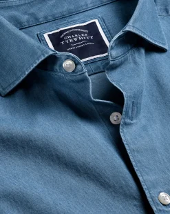 Cheap Charles Tyrwhitt Spread Collar Denim Shirt - Ocean Blue