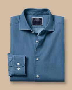 Cheap Charles Tyrwhitt Spread Collar Denim Shirt - Ocean Blue