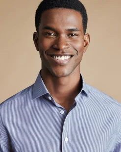 Best Sale Charles Tyrwhitt Spread Collar Non-Iron Bengal Stripe Shirt - Blue Royal