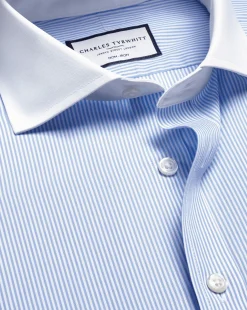 Clearance Charles Tyrwhitt Spread Collar Non-Iron Bengal Stripe Winchester Shirt - Blue Sky
