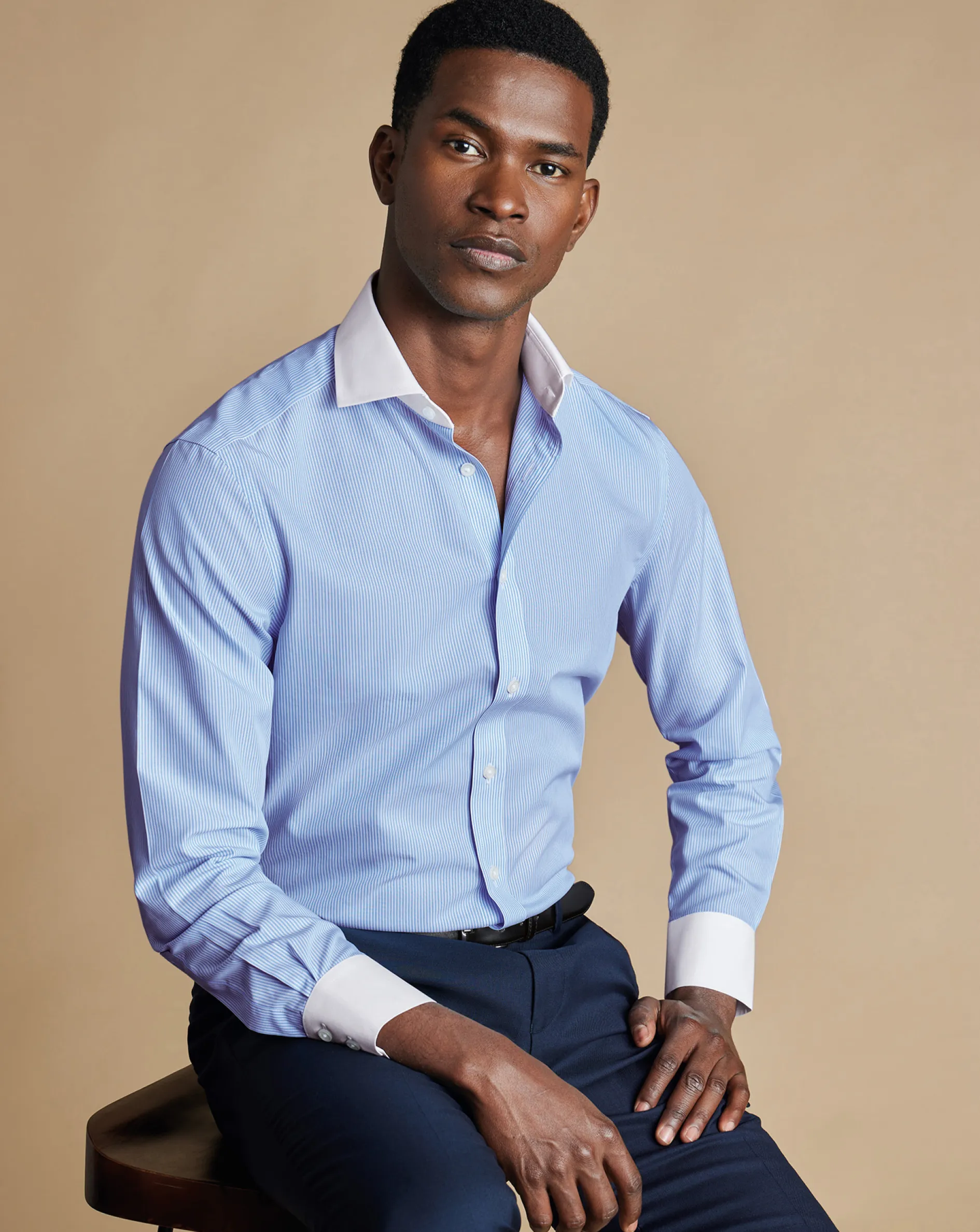 Clearance Charles Tyrwhitt Spread Collar Non-Iron Bengal Stripe Winchester Shirt - Blue Sky