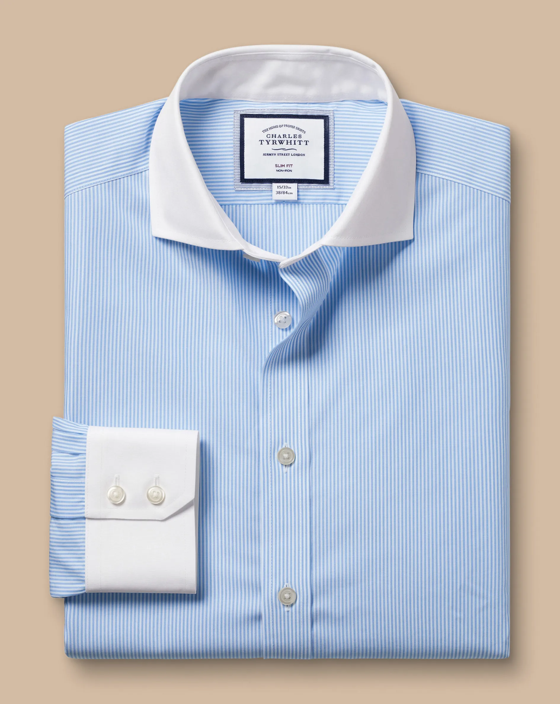 Clearance Charles Tyrwhitt Spread Collar Non-Iron Bengal Stripe Winchester Shirt - Blue Sky