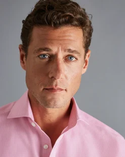 Shop Charles Tyrwhitt Spread Collar Non-Iron Bengal Stripe Shirt - Pink