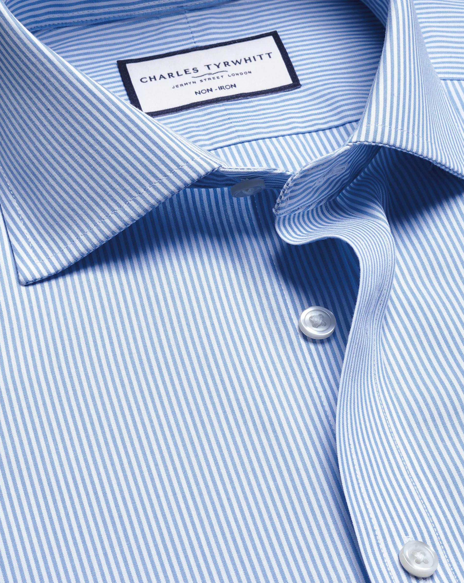 Store Charles Tyrwhitt Spread Collar Non-Iron Bengal Stripe Shirt - Sky Cornflower Blue