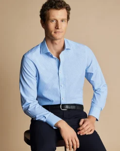 Store Charles Tyrwhitt Spread Collar Non-Iron Bengal Stripe Shirt - Sky Cornflower Blue
