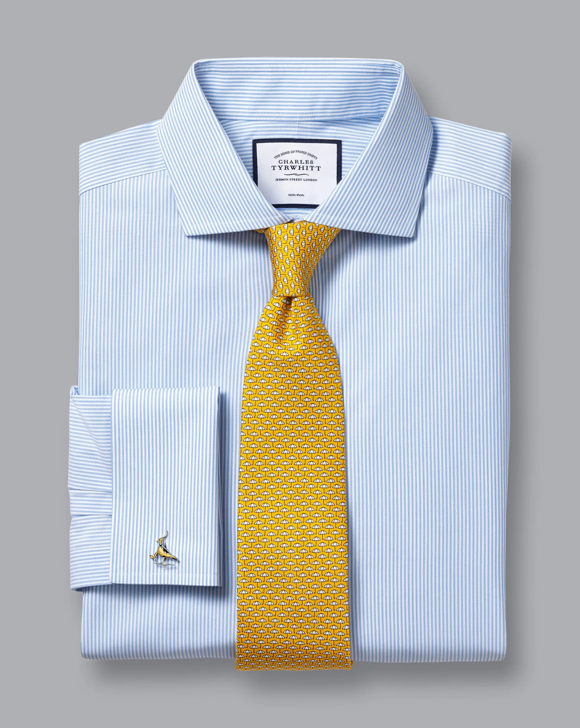 Store Charles Tyrwhitt Spread Collar Non-Iron Bengal Stripe Shirt - Sky Cornflower Blue