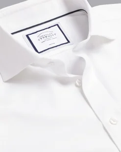 New Charles Tyrwhitt Spread Collar Non-Iron Cambridge Weave Shirt - White