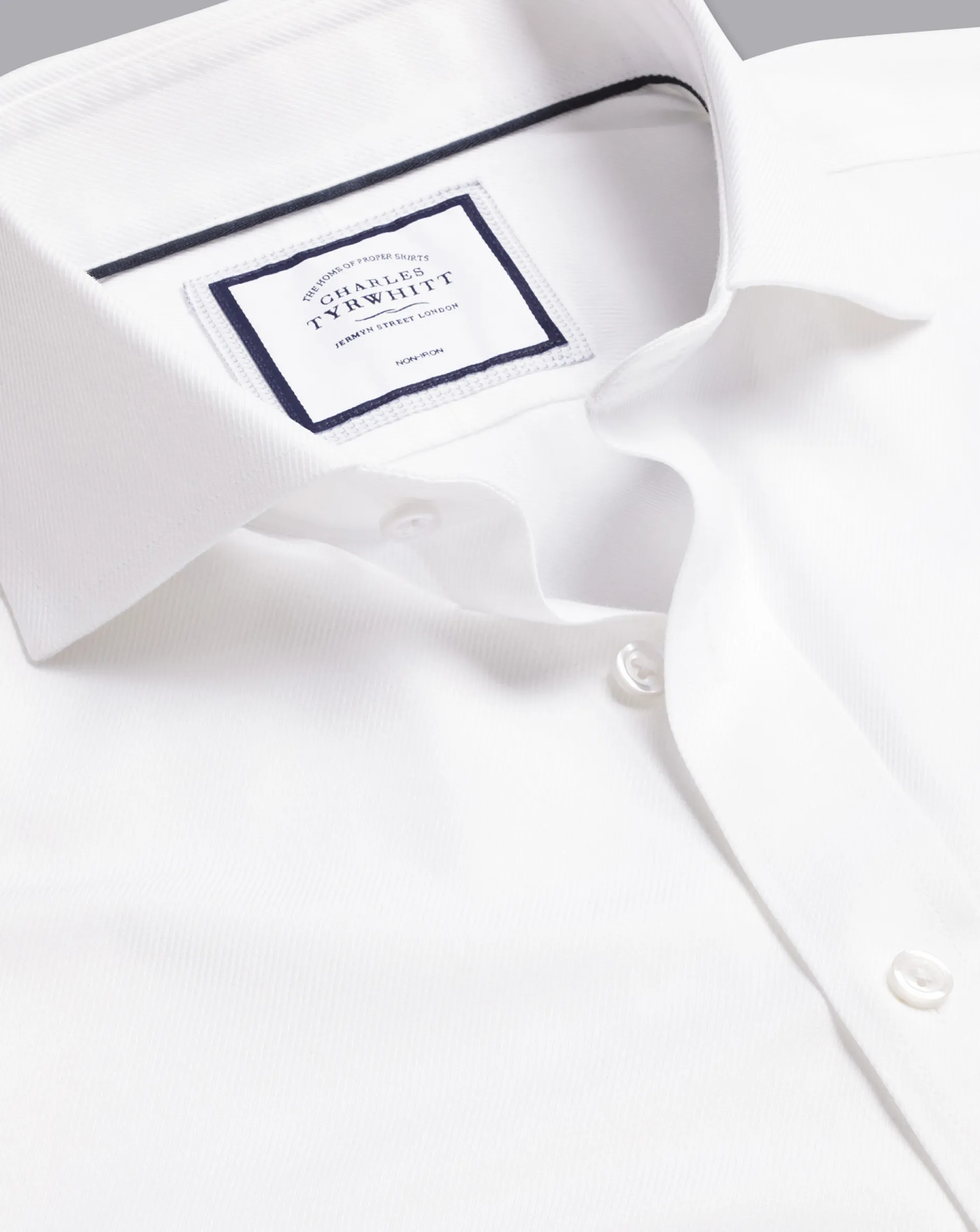 New Charles Tyrwhitt Spread Collar Non-Iron Cambridge Weave Shirt - White