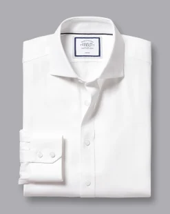 New Charles Tyrwhitt Spread Collar Non-Iron Cambridge Weave Shirt - White