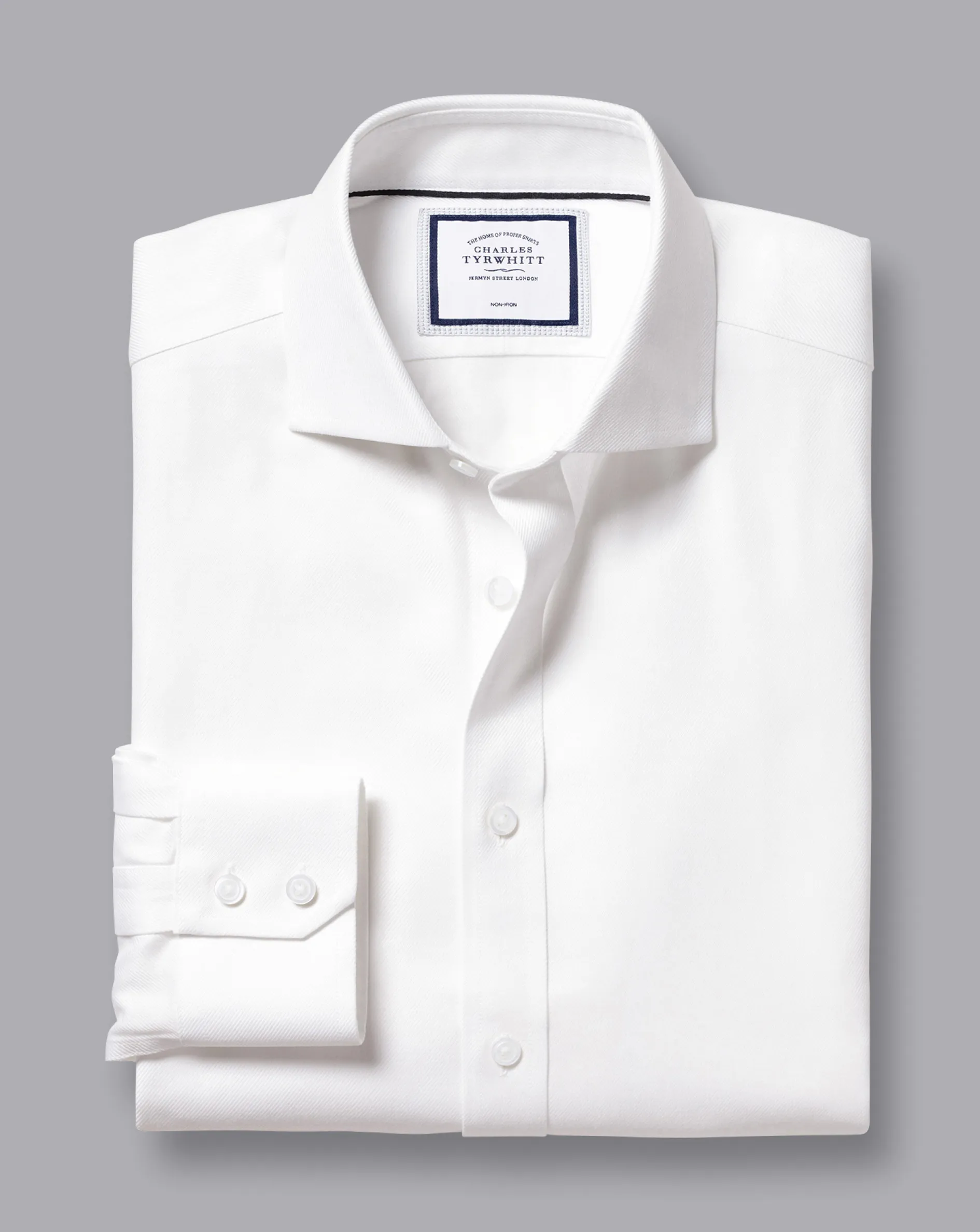 New Charles Tyrwhitt Spread Collar Non-Iron Cambridge Weave Shirt - White