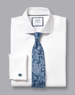 New Charles Tyrwhitt Spread Collar Non-Iron Cambridge Weave Shirt - White