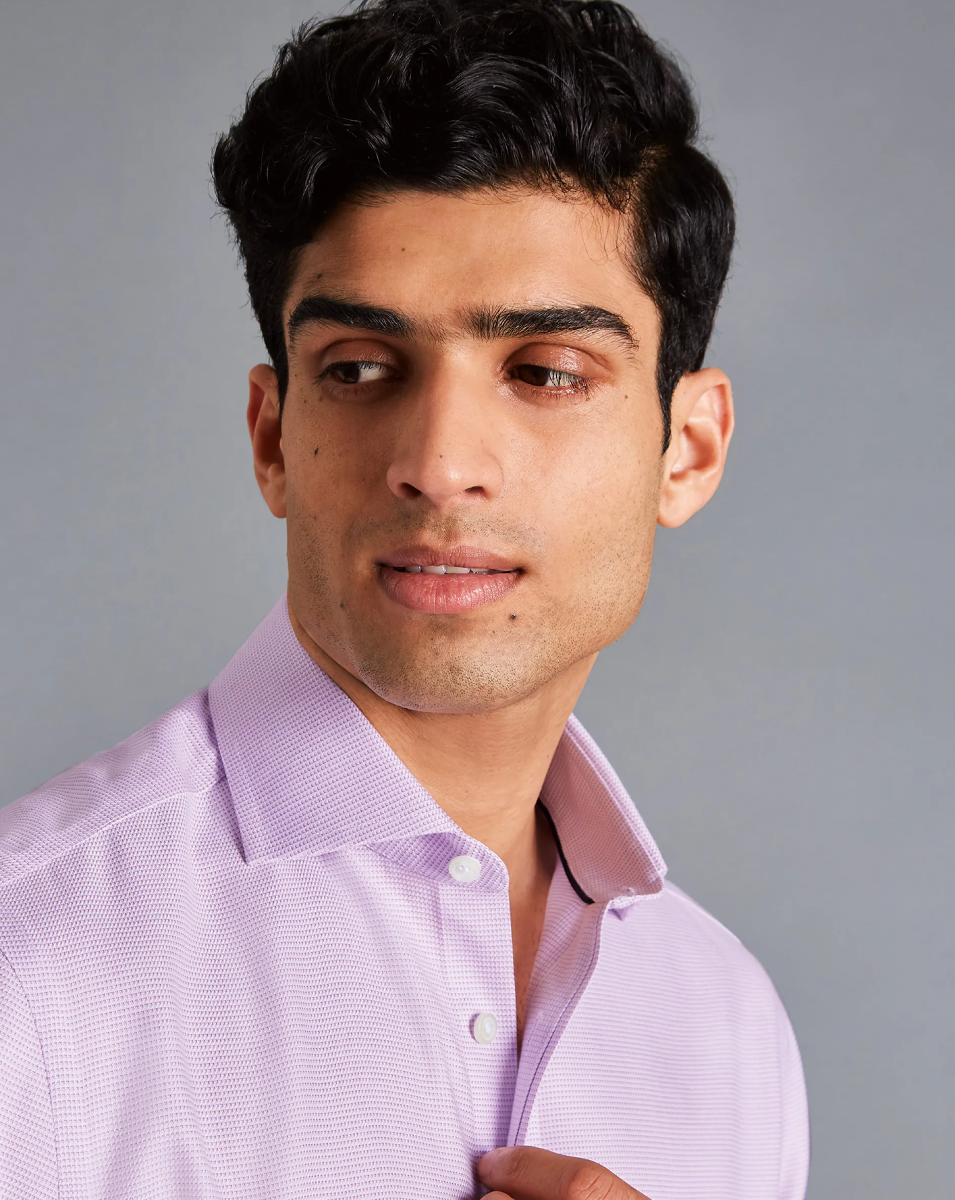 New Charles Tyrwhitt Spread Collar Non-Iron Cambridge Weave Shirt - Lavender Purple