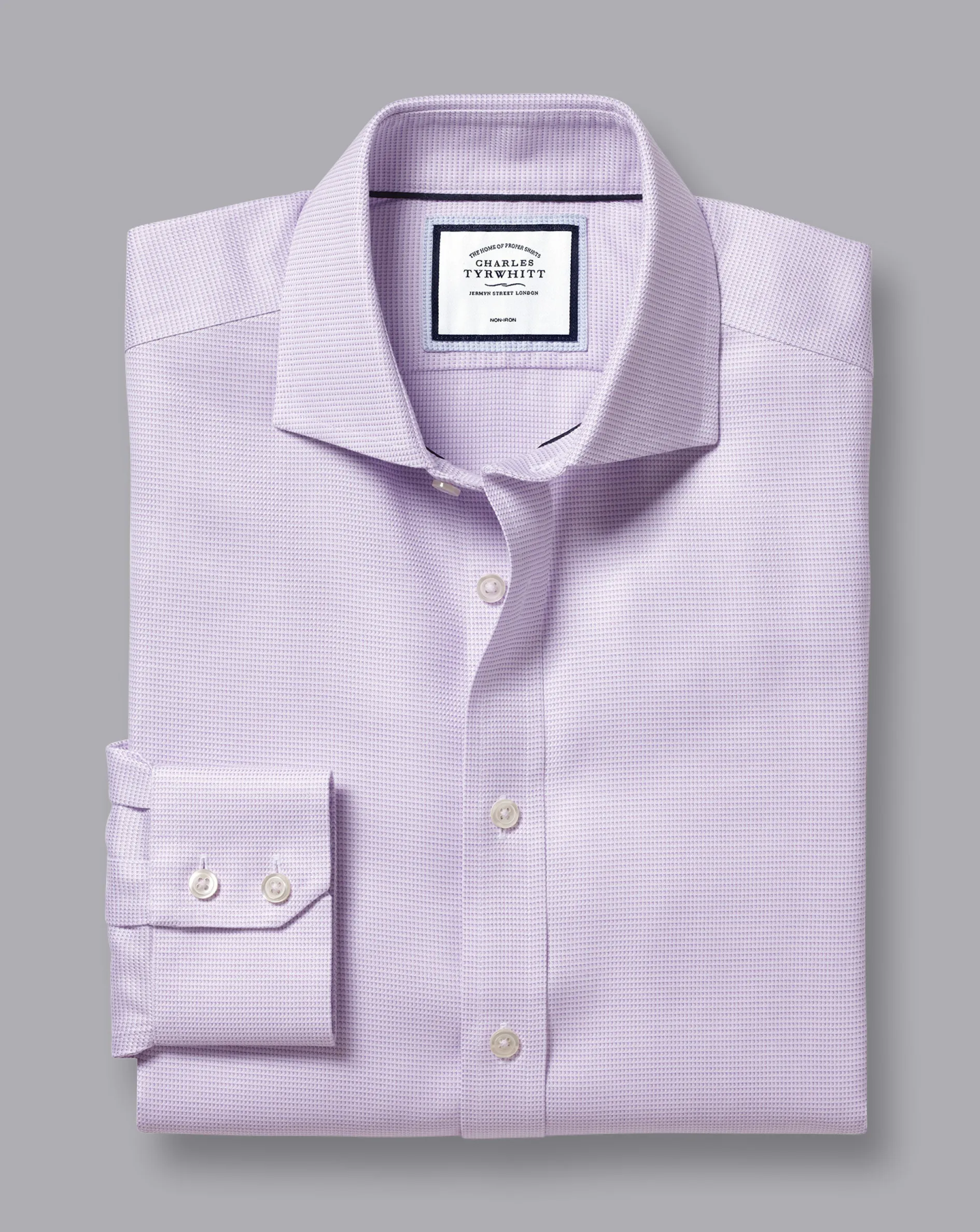 New Charles Tyrwhitt Spread Collar Non-Iron Cambridge Weave Shirt - Lavender Purple