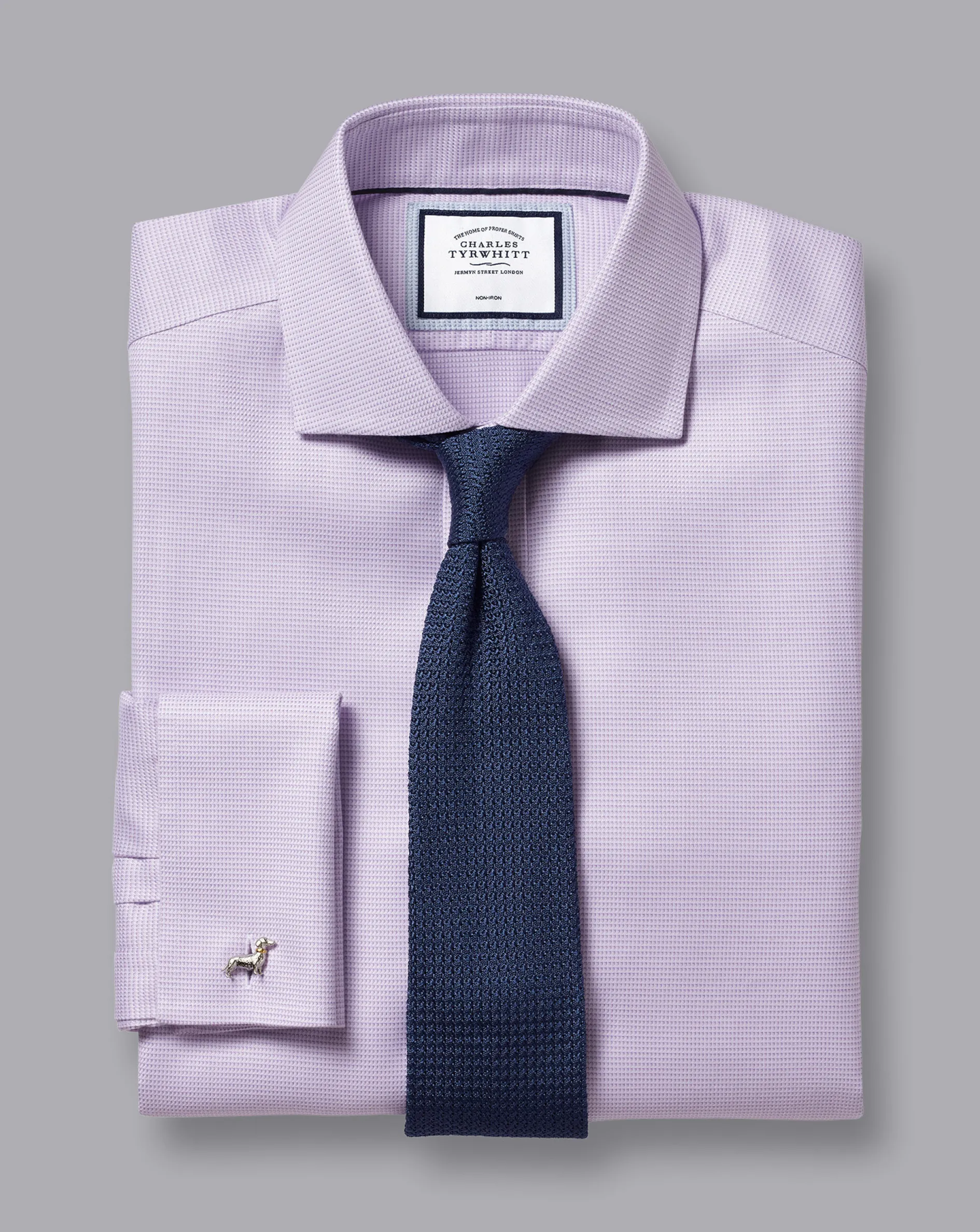 New Charles Tyrwhitt Spread Collar Non-Iron Cambridge Weave Shirt - Lavender Purple