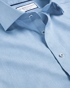 Best Charles Tyrwhitt Spread Collar Non-Iron Clifton Weave Shirt - Ocean Blue