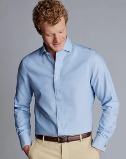 Best Charles Tyrwhitt Spread Collar Non-Iron Clifton Weave Shirt - Ocean Blue