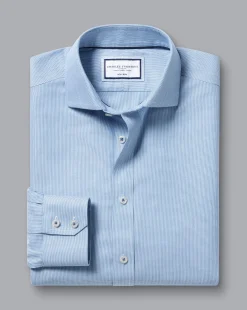 Best Charles Tyrwhitt Spread Collar Non-Iron Clifton Weave Shirt - Ocean Blue