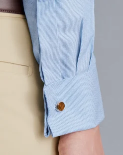 Best Charles Tyrwhitt Spread Collar Non-Iron Clifton Weave Shirt - Ocean Blue