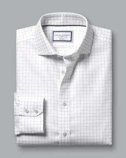 Online Charles Tyrwhitt Spread Collar Non-Iron Clifton Weave Check Shirt - Grey Silver