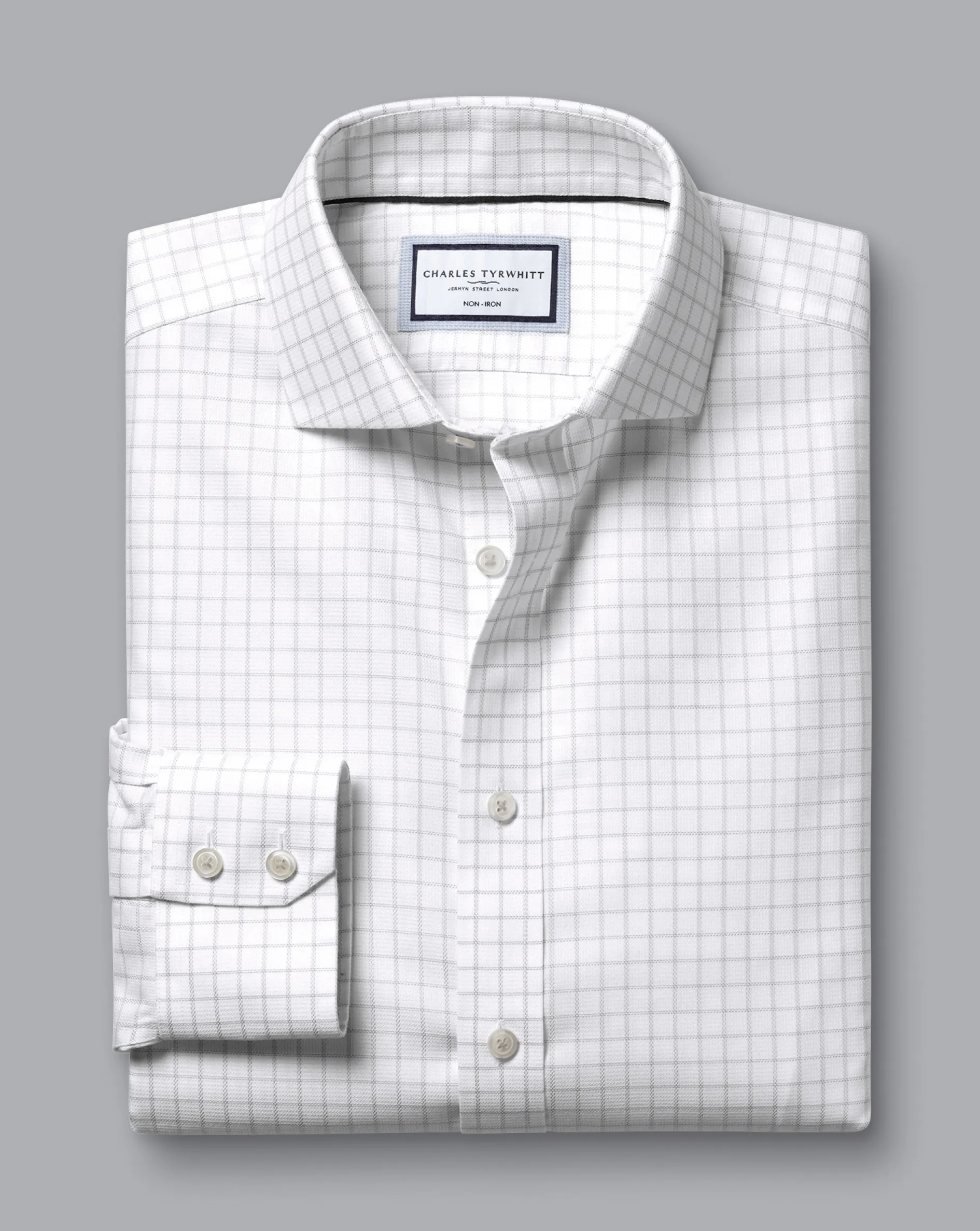 Online Charles Tyrwhitt Spread Collar Non-Iron Clifton Weave Check Shirt - Grey Silver