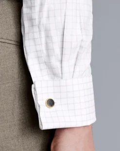 Online Charles Tyrwhitt Spread Collar Non-Iron Clifton Weave Check Shirt - Grey Silver