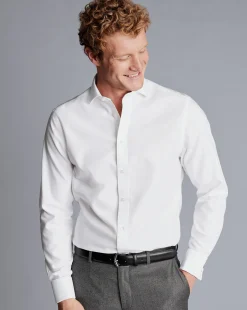 Outlet Charles Tyrwhitt Spread Collar Non-Iron Clifton Weave Shirt - White