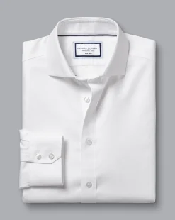 Outlet Charles Tyrwhitt Spread Collar Non-Iron Clifton Weave Shirt - White