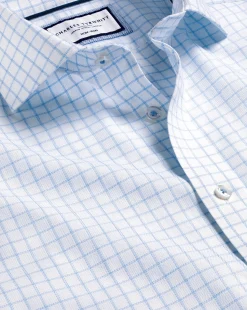 Cheap Charles Tyrwhitt Spread Collar Non-Iron Clifton Weave Check Shirt - Cornflower Blue