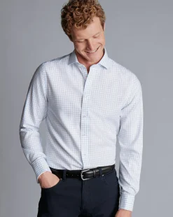 Cheap Charles Tyrwhitt Spread Collar Non-Iron Clifton Weave Check Shirt - Cornflower Blue