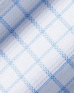 Cheap Charles Tyrwhitt Spread Collar Non-Iron Clifton Weave Check Shirt - Cornflower Blue