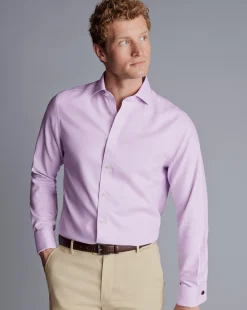 Sale Charles Tyrwhitt Spread Collar Non-Iron Clifton Weave Shirt - Purple Lilac
