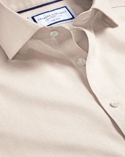 Fashion Charles Tyrwhitt Spread Collar Non-Iron Clifton Weave Shirt - Oatmeal