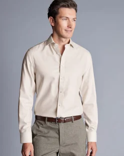 Fashion Charles Tyrwhitt Spread Collar Non-Iron Clifton Weave Shirt - Oatmeal