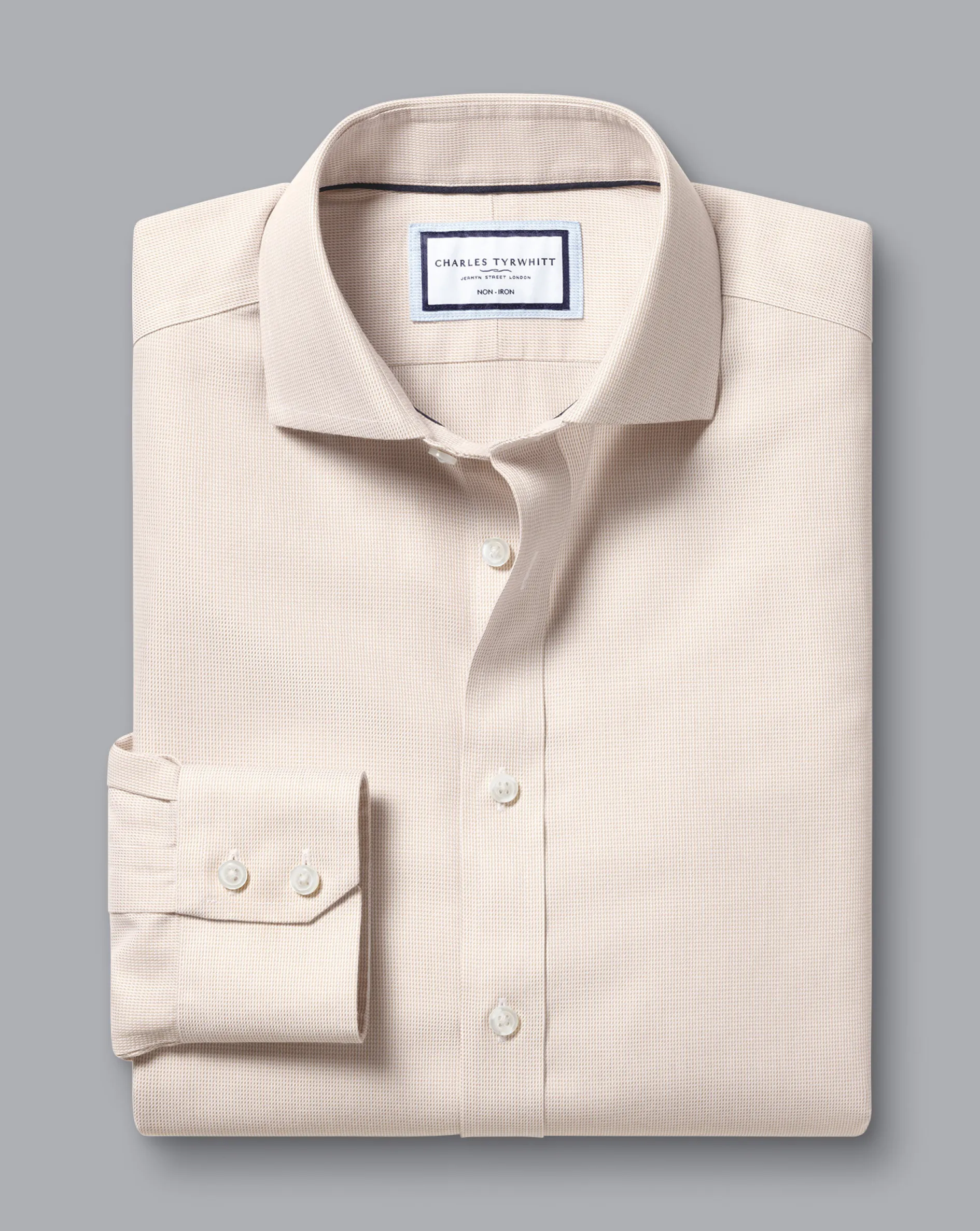 Fashion Charles Tyrwhitt Spread Collar Non-Iron Clifton Weave Shirt - Oatmeal