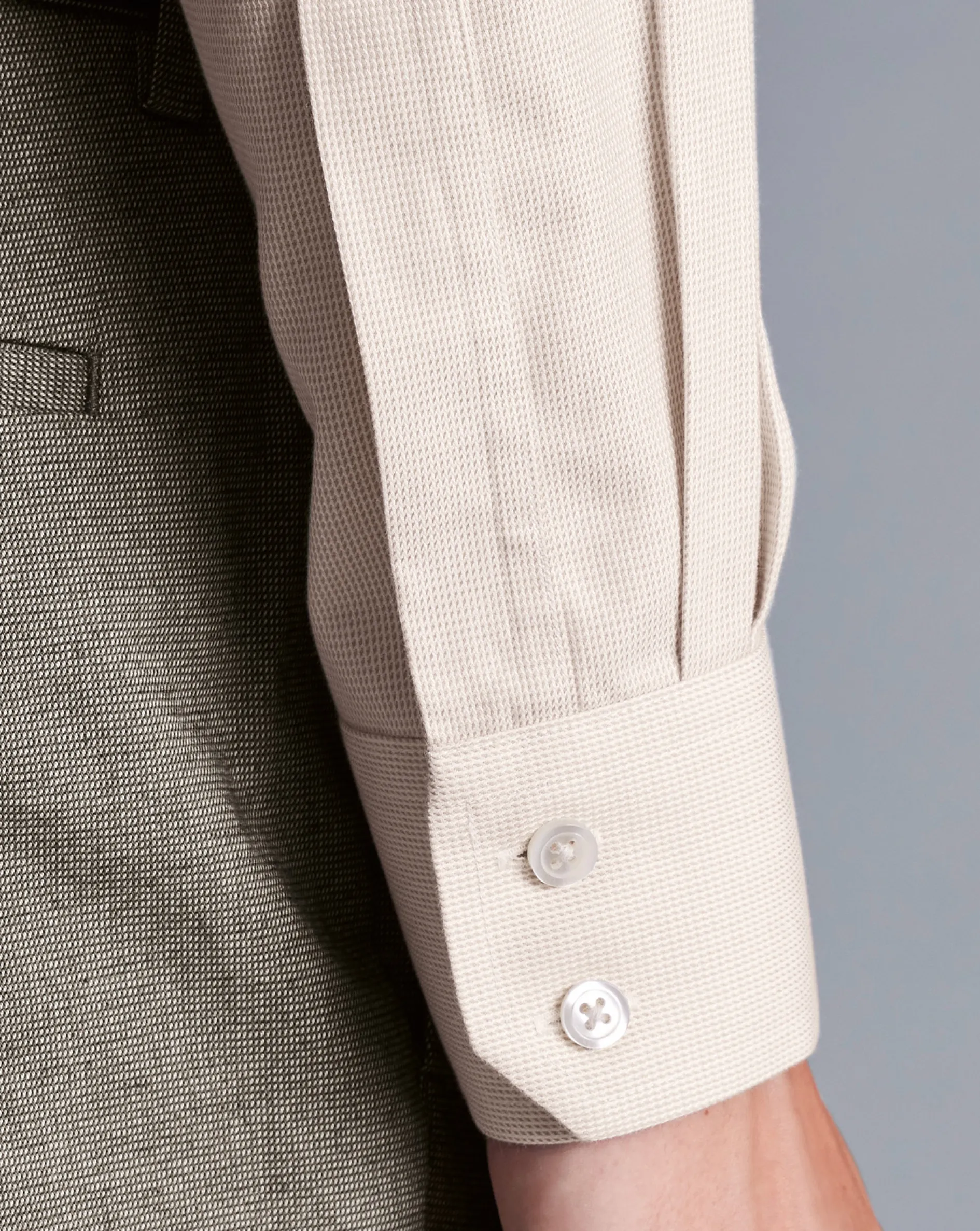 Fashion Charles Tyrwhitt Spread Collar Non-Iron Clifton Weave Shirt - Oatmeal